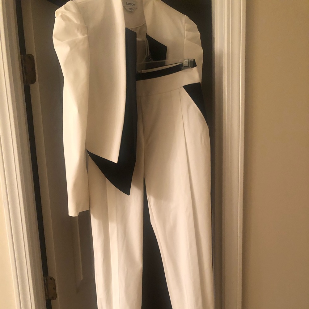 bebe white and black pants suit